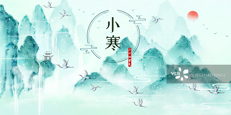 中国风二十四节气山水插画海报图片素材