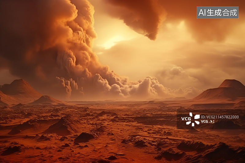【AI数字艺术】火星地表大气层活动沙尘暴恶劣天气图片素材