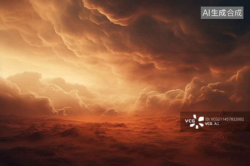 【AI数字艺术】火星地表大气层活动沙尘暴恶劣天气图片素材