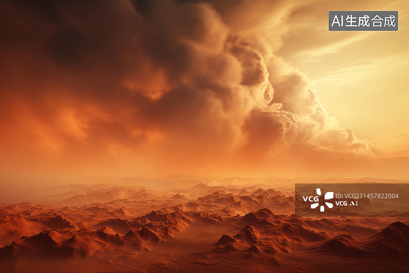 【AI数字艺术】火星地表大气层活动沙尘暴恶劣天气图片素材