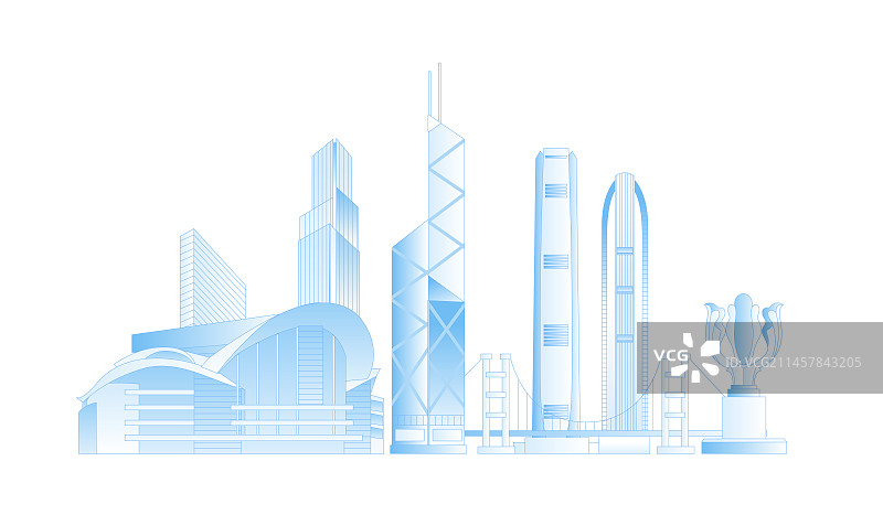香港城市地标建筑群矢量插画图片素材