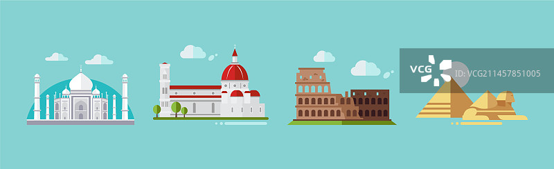 不同的著名城市地标和旅行图片素材