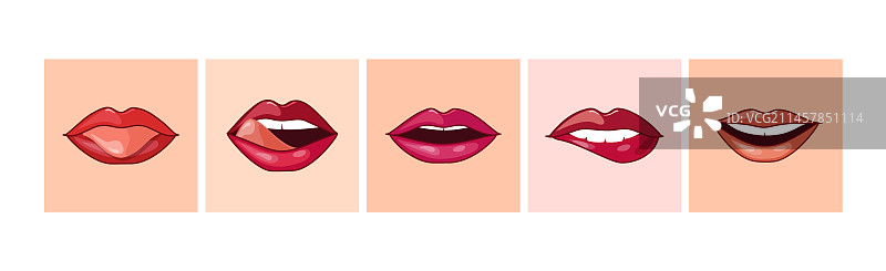 粉红色和红色不同款式的女人嘴唇图标图片素材