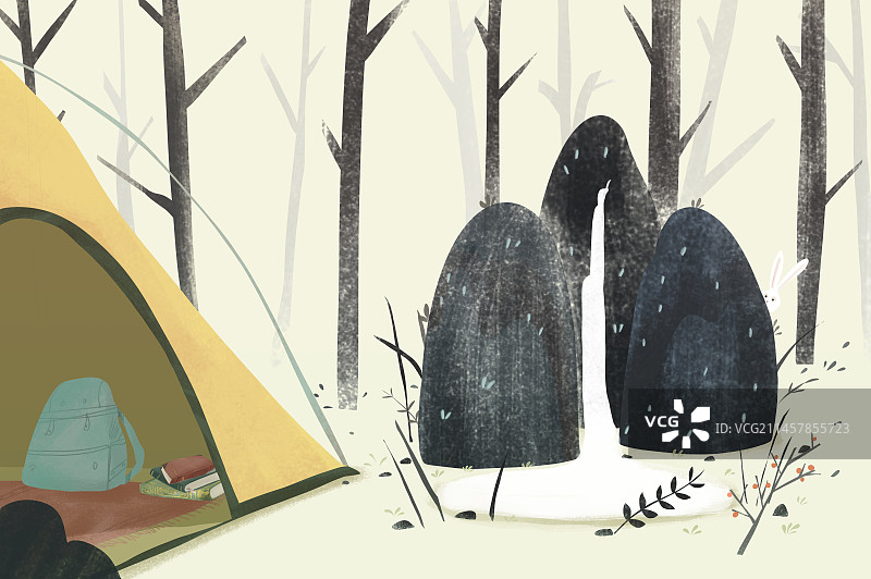 森林里的夏令营露营无人风景插画图片素材