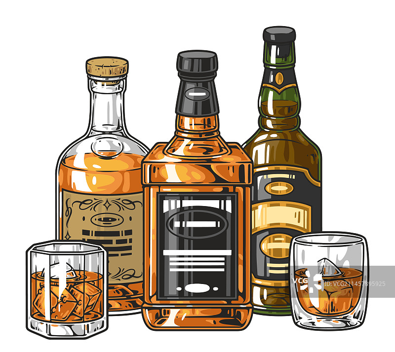威士忌饮料彩色详细贴纸图片素材