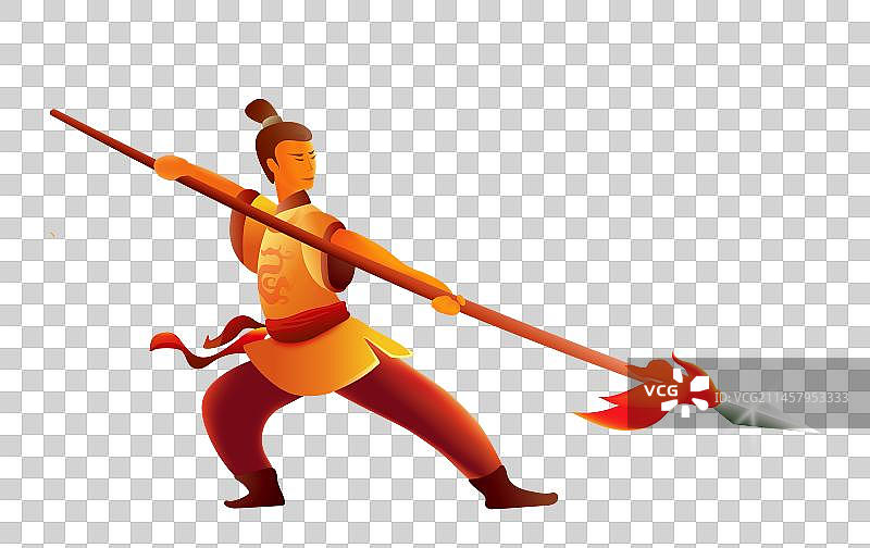 侠客英雄少年舞动银枪动漫卡通插画图片素材