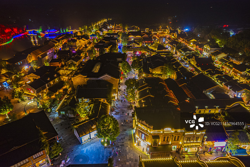 国庆节中的钟祥莫愁村夜景图片素材