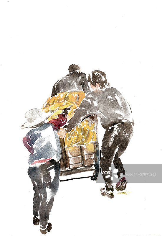 推地排车的一家人图片素材