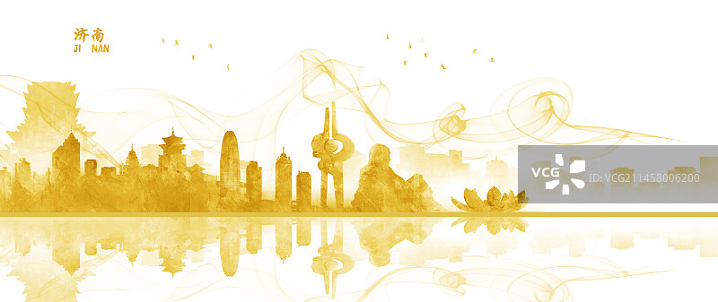 济南金色城市建筑插画图片素材