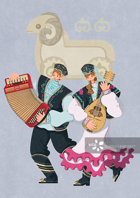 塔塔尔族演奏乐器的男女图片素材