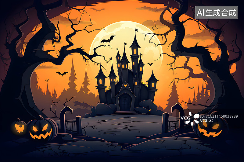 【AI数字艺术】AIGC:万圣节的夜晚 插画 背景图片素材