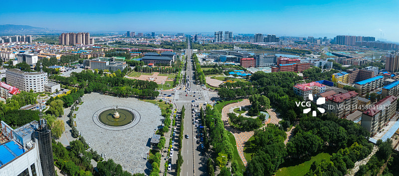 朔州 敬德公园 文化艺术中心 七里河一桥 喷泉广场 航拍图片素材