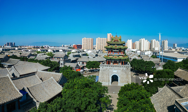 朔州 朔州老城 崇福寺 尉迟敬德庙 地标 航拍图片素材