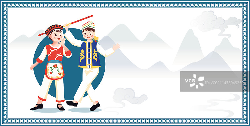 中华传统56个民族少数民族白族人物矢量插画海报图片素材