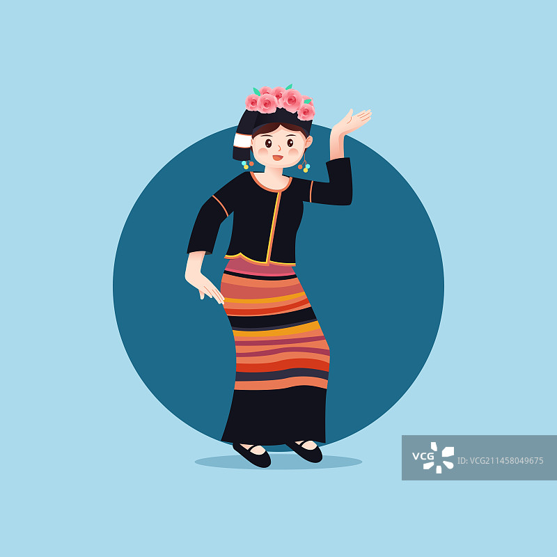 中华传统56个民族少数民族布朗族人物矢量插画海报图片素材