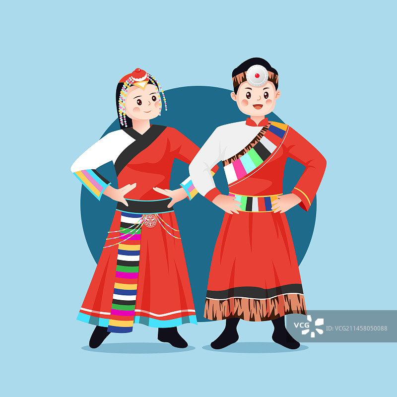 中华传统56个民族少数民族壮族人物矢量插画海报图片素材