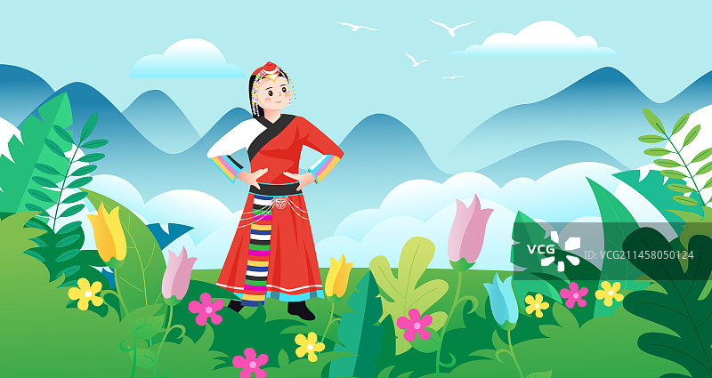 中华传统56个民族少数民族壮族人物矢量插画海报图片素材