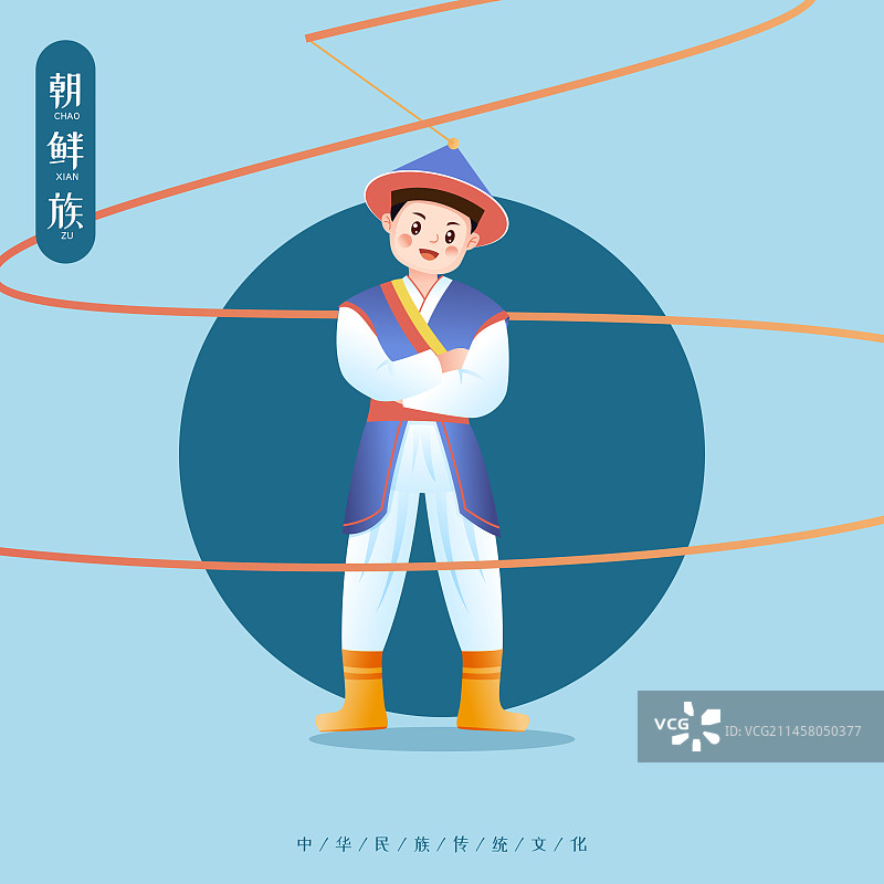 中华传统56个民族少数民族朝鲜族人物矢量插画海报图片素材