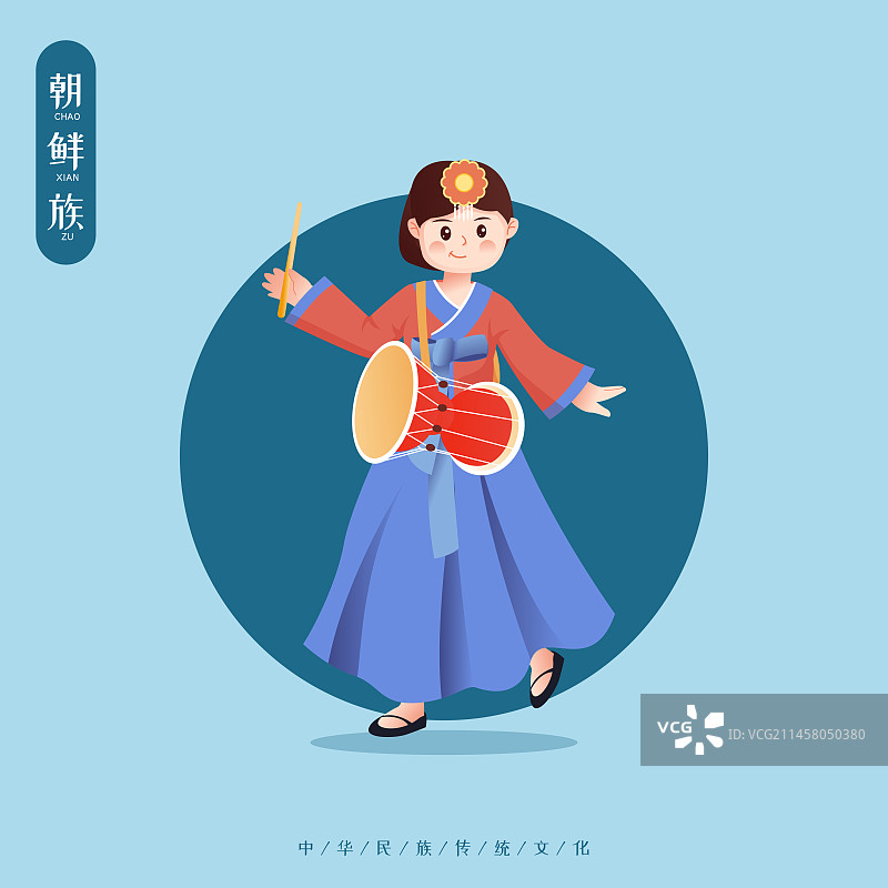 中华传统56个民族少数民族朝鲜族人物矢量插画海报图片素材