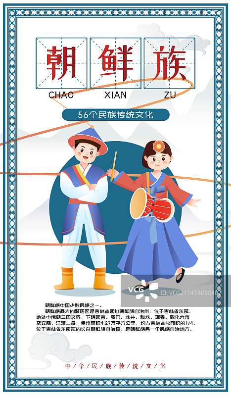 中华传统56个民族少数民族朝鲜族人物矢量插画海报图片素材