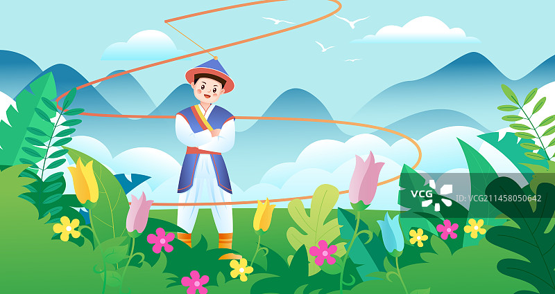 中华传统56个民族少数民族朝鲜族人物矢量插画海报图片素材