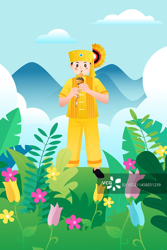 中华传统56个民族少数民族傣族人物矢量插画海报图片素材