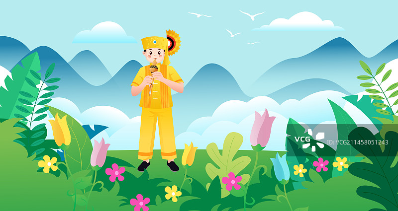 中华传统56个民族少数民族傣族人物矢量插画海报图片素材