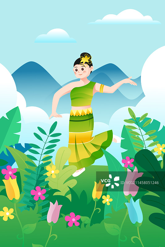 中华传统56个民族少数民族傣族人物矢量插画海报图片素材