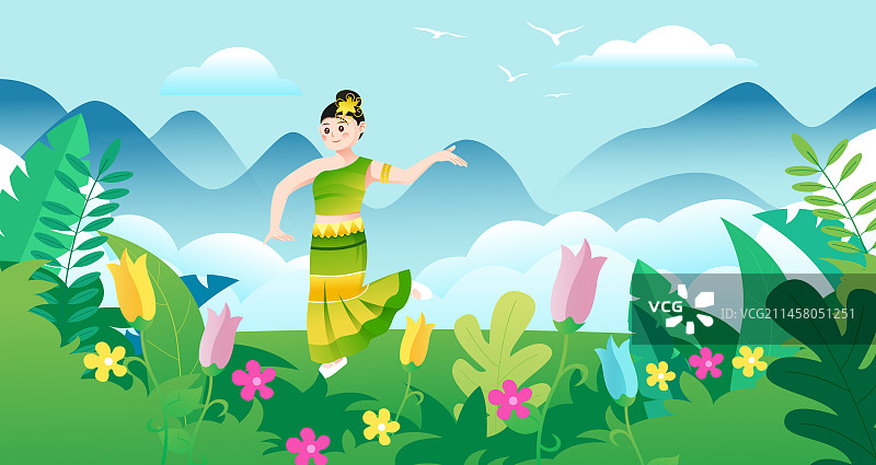 中华传统56个民族少数民族傣族人物矢量插画海报图片素材