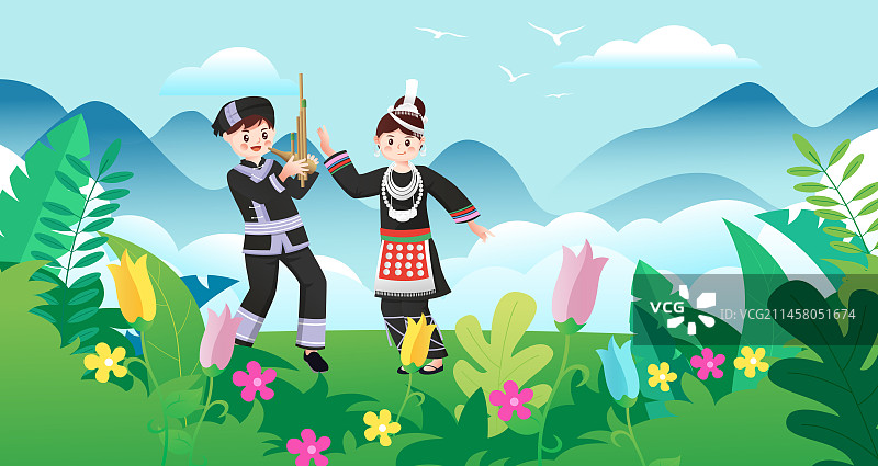 中华传统56个民族少数民族侗族人物矢量插画海报图片素材