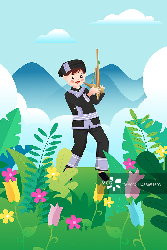 中华传统56个民族少数民族侗族人物矢量插画海报图片素材