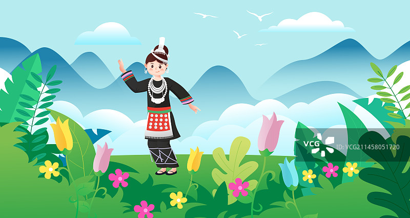 中华传统56个民族少数民族侗族人物矢量插画海报图片素材