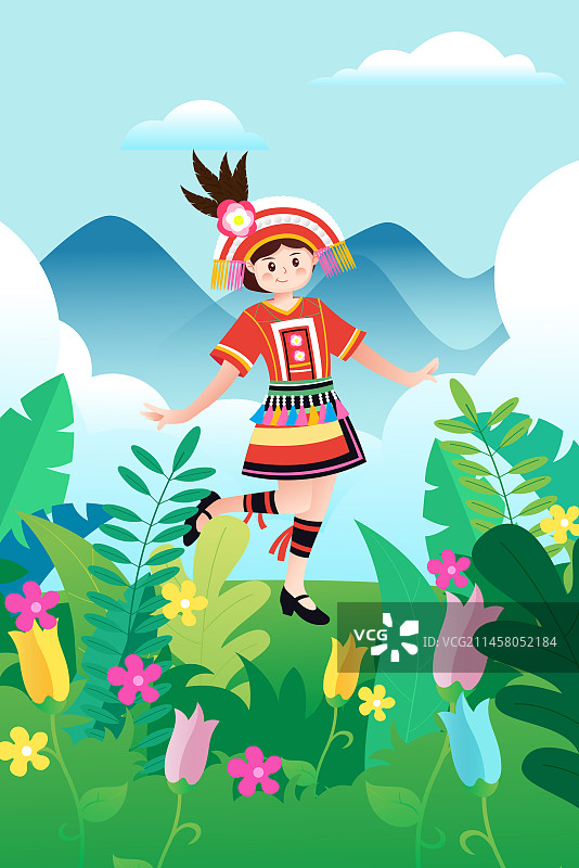 中华传统56个民族少数民族高山族人物矢量插画海报图片素材