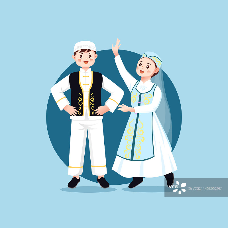 中华传统56个民族少数民族回族人物矢量插画海报图片素材