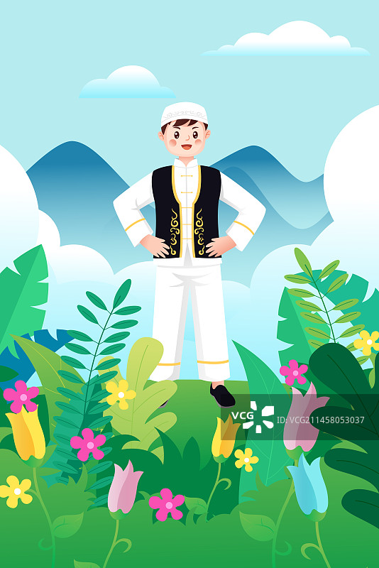 中华传统56个民族少数民族回族人物矢量插画海报图片素材