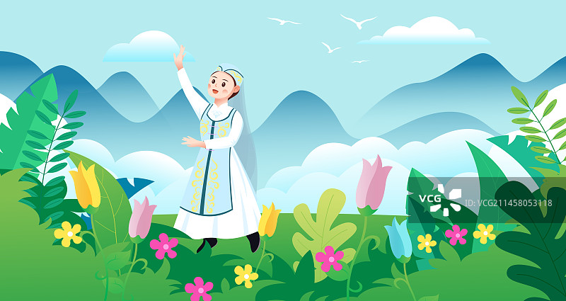 中华传统56个民族少数民族回族人物矢量插画海报图片素材