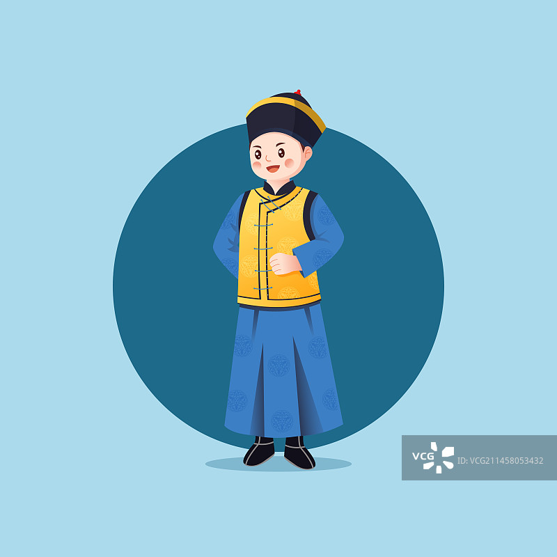 中华传统56个民族少数民族满族人物矢量插画海报图片素材