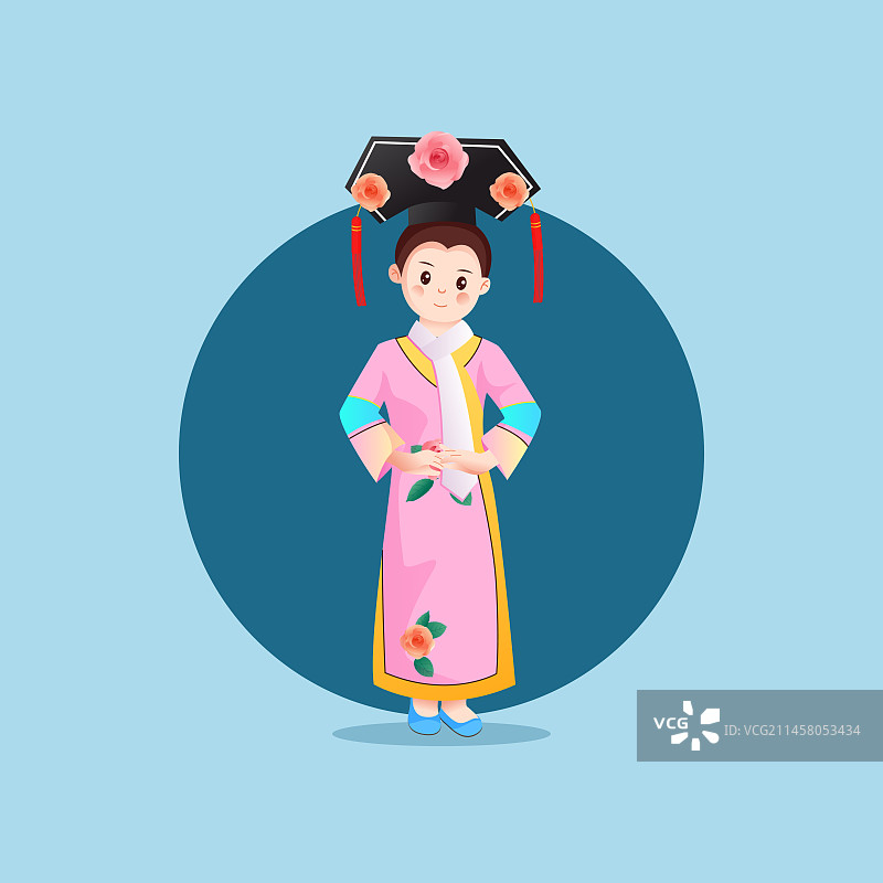 中华传统56个民族少数民族满族人物矢量插画海报图片素材