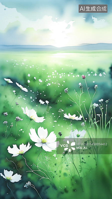 【AI数字艺术】春天草原上的格桑花图片素材