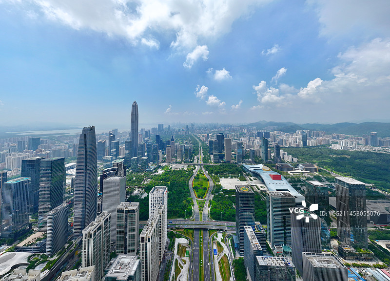 广东省深圳市福田区CBD会展中心平安大厦卓越中心航拍图片素材