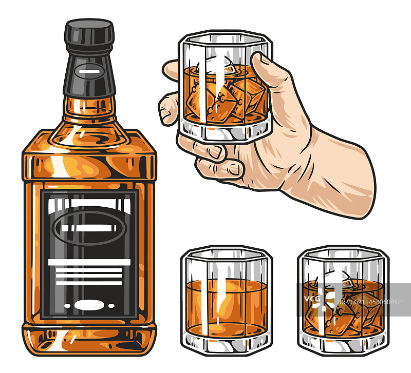 威士忌饮品标签彩色套装图片素材