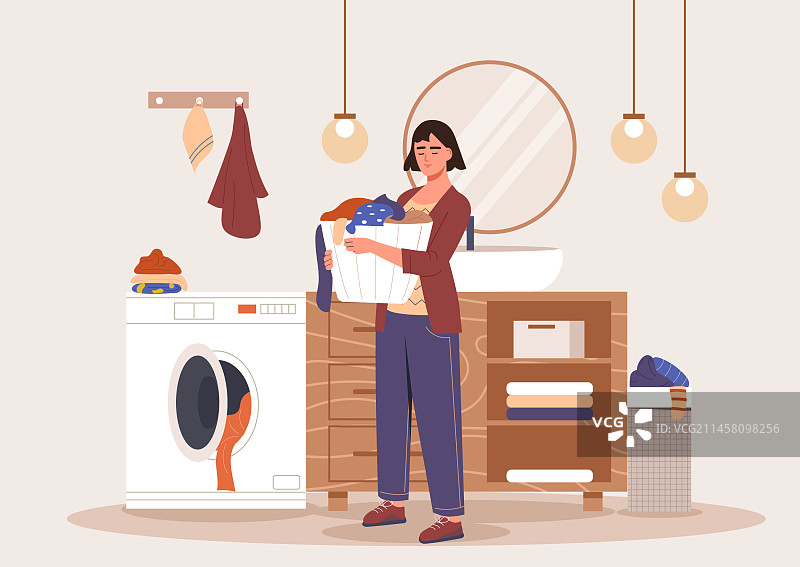 浴室里的女人和衣物图片素材