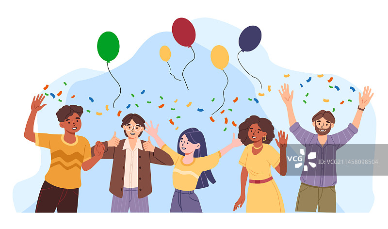 一群快乐的人拿着气球图片素材