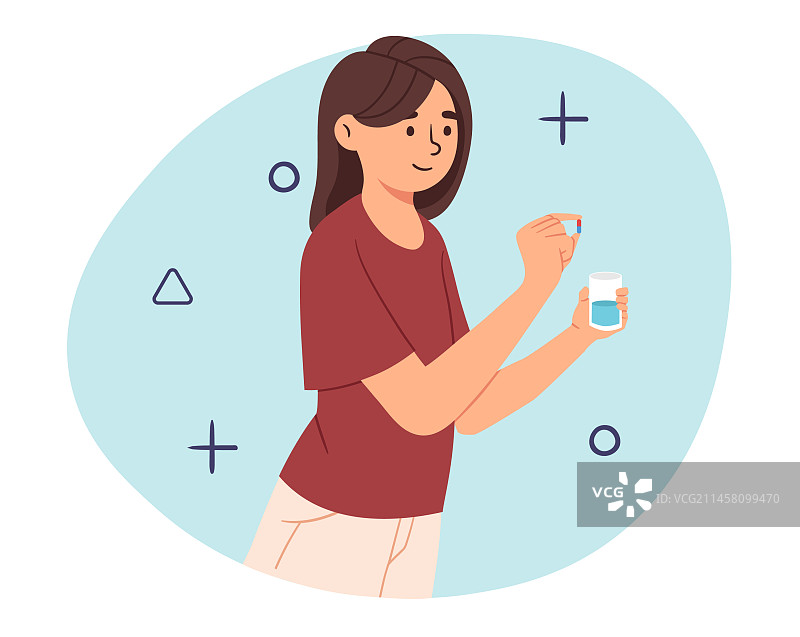 女人服用药丸概念图片素材