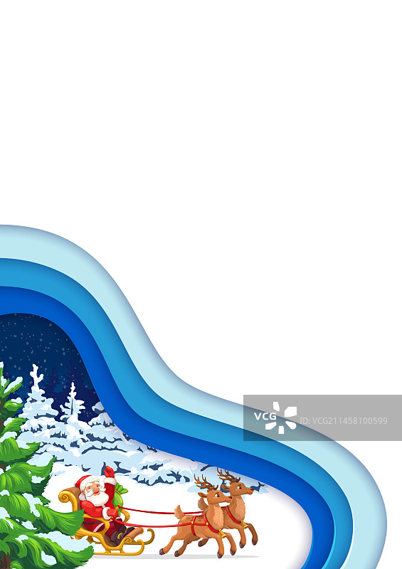 圣诞剪纸风雪橇圣诞老人banner图片素材