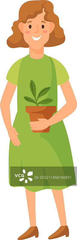 快乐的女人抱着盆栽图片素材