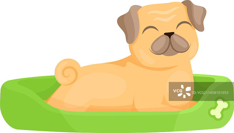 躺在狗床上的快乐卡通小狗图片素材