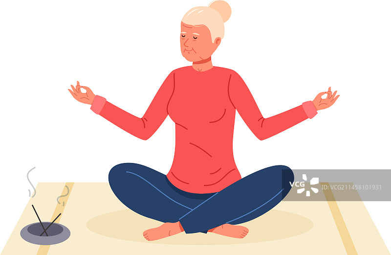 平静快乐的老年妇女冥想图片素材