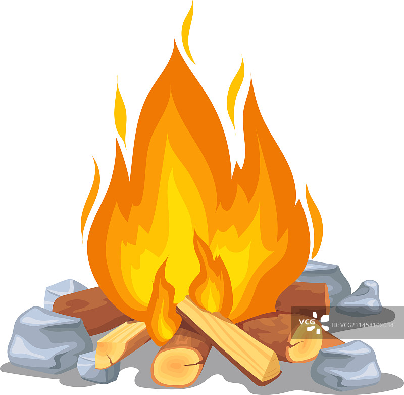 燃烧木柴的篝火卡通图标图片素材