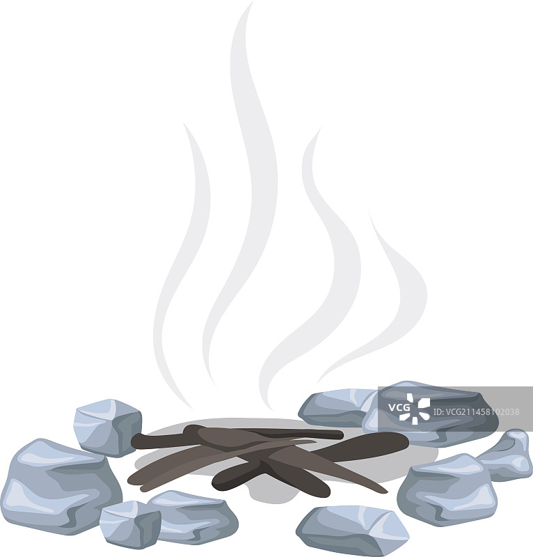 烧毁的篝火卡通灰烬和黑色木炭图片素材